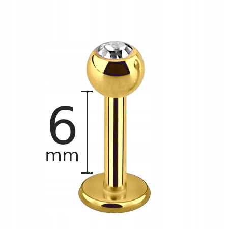 

złoty Labret Z Cyrkonią Crystal St 316L 1,2/6/3mm