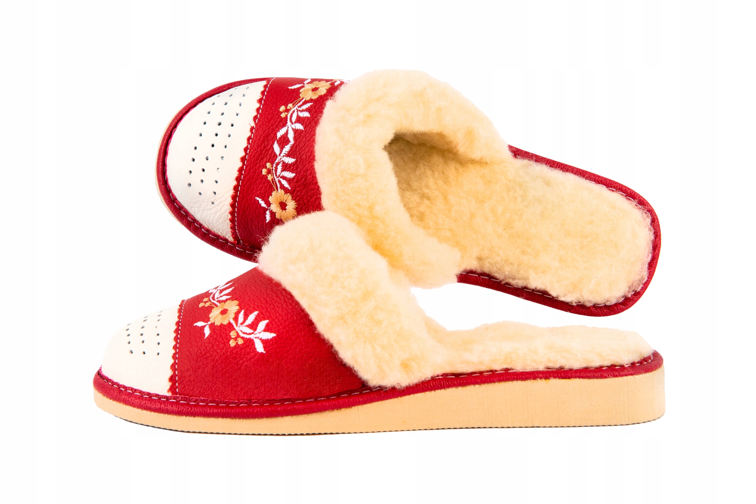 

Ciepłe kapcie damskie, zimowe pantofle skórzane