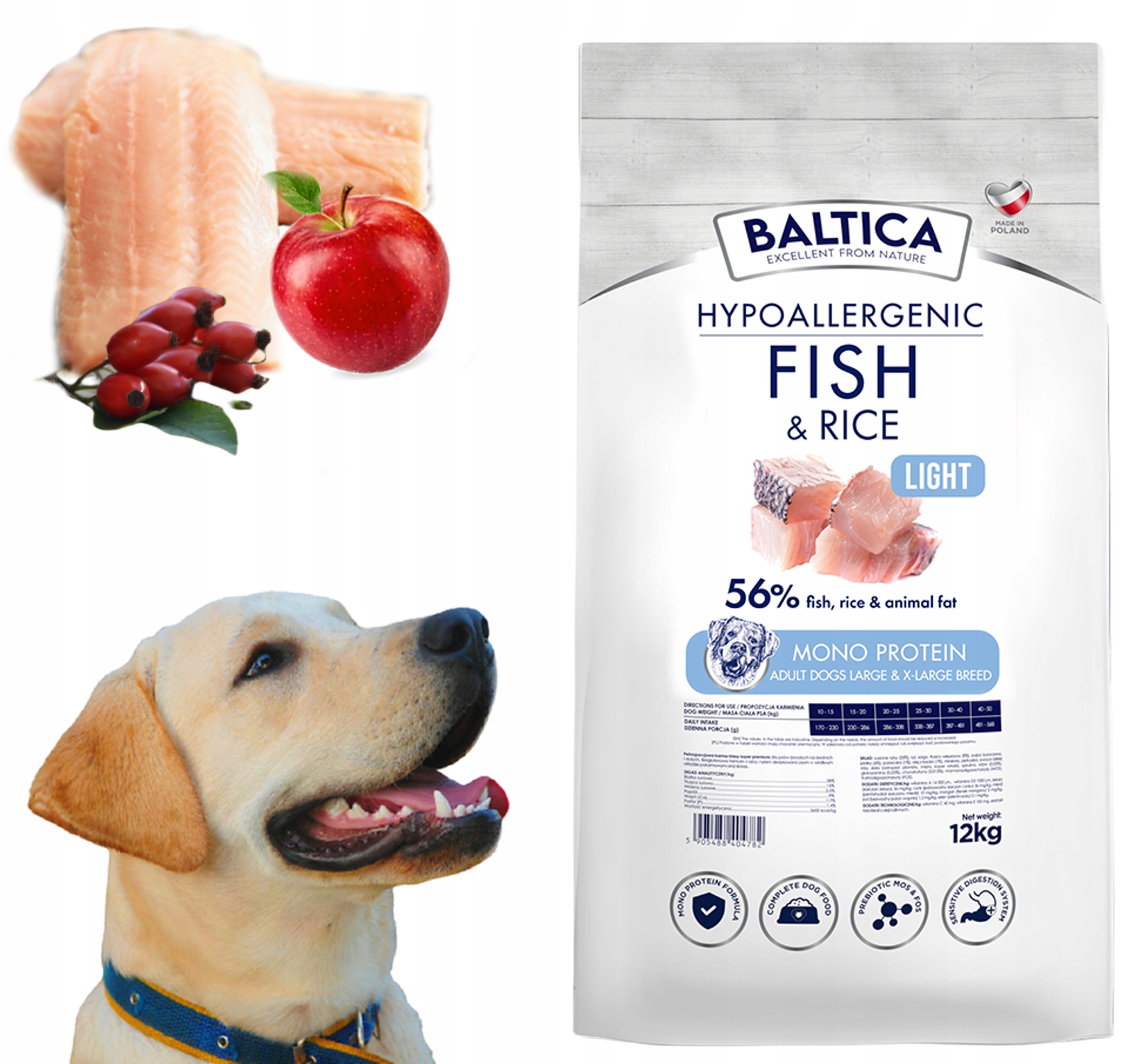 Baltica Adult Fish&Rice Light Hypoallergenic L/XL ryba z ryżem 12kg