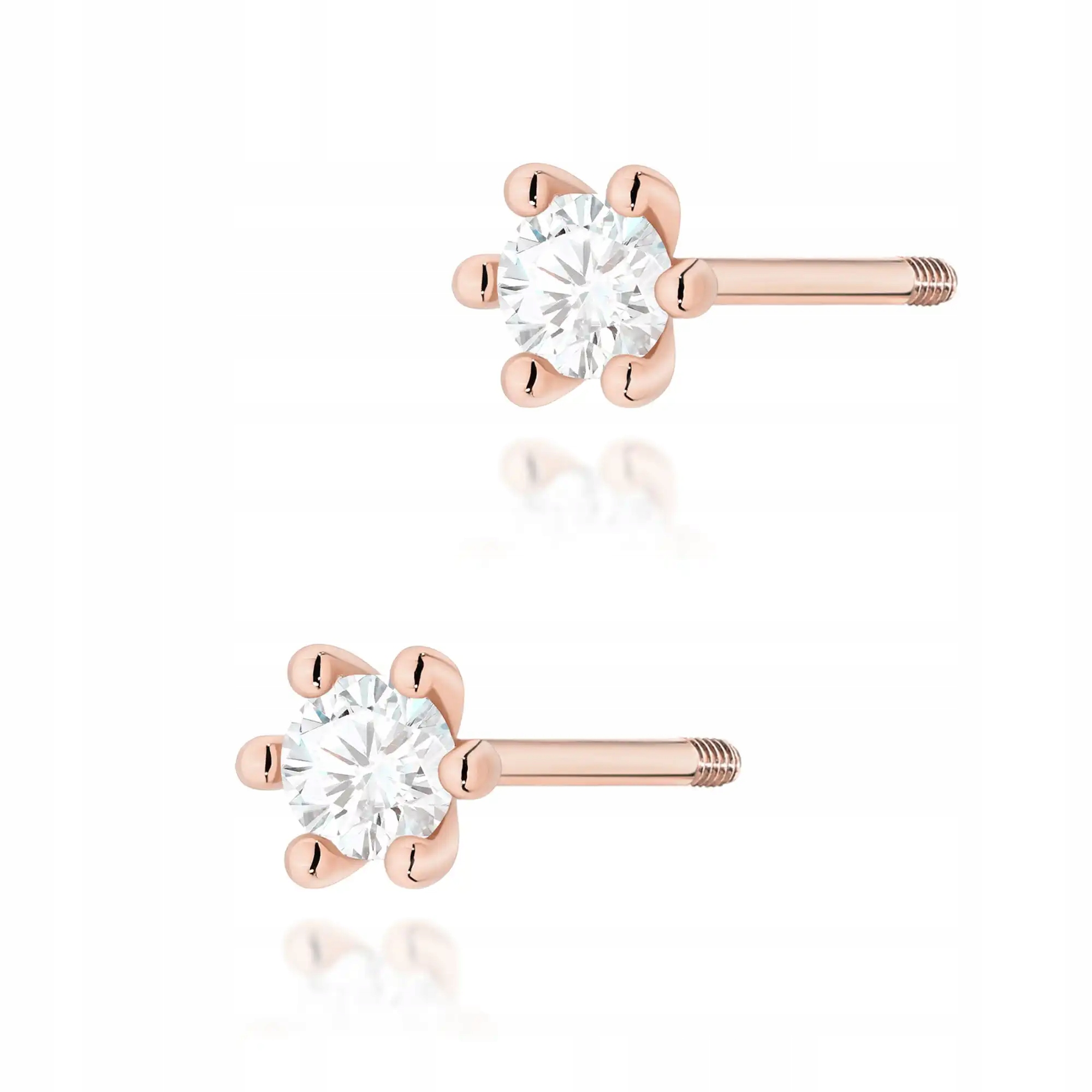 Náušnice zlaté pro ženu 585 s diamantem růžové zlato efektní a stylové