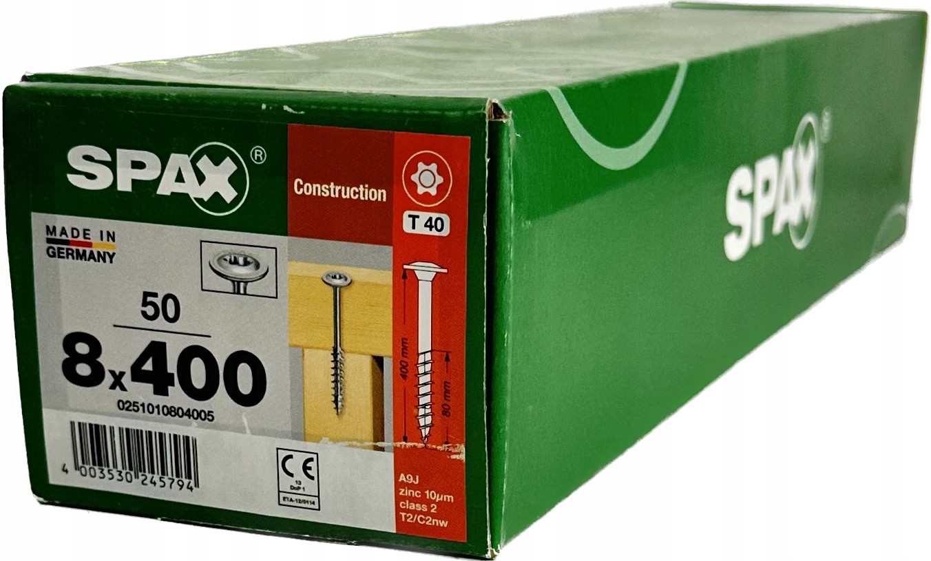 Šrouby pro dřevěné konstrukce 8x400 mm Spax Wirox Talířová hlava 50 Ks