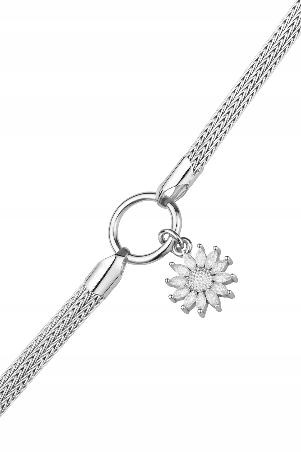 Stříbrný náramek s hadičkou a květinou se zirkony