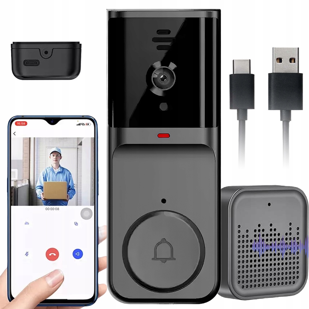 BEZPRZEWODOWY WIDEODOMOFON WIFI 2.4G Z KAMERĄ + DZWONEK TUYA BENETECH