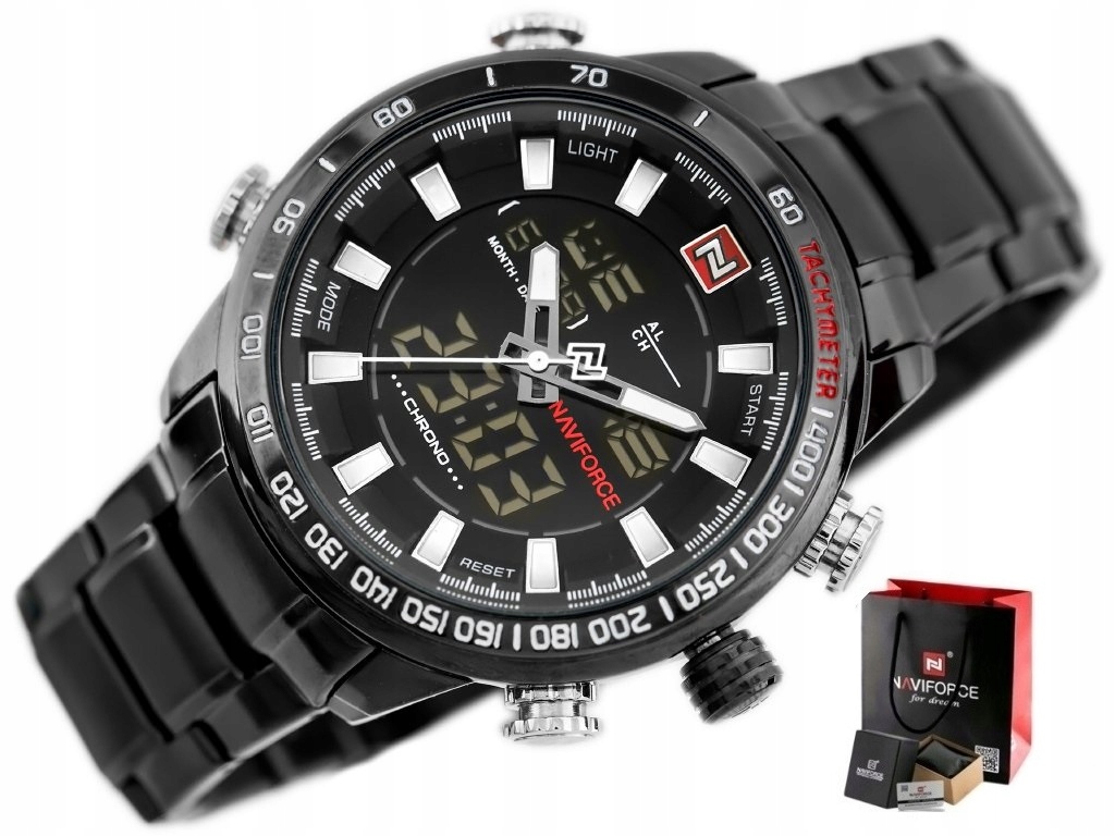 

Zegarek Naviforce budzik stoper data +box +grawer