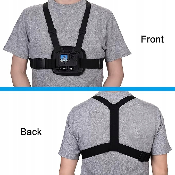 SUPTIG Pas Na Klatkę Piersiową Do GoPro DJI Regulowany Oddychający Czarny — miniatura 7