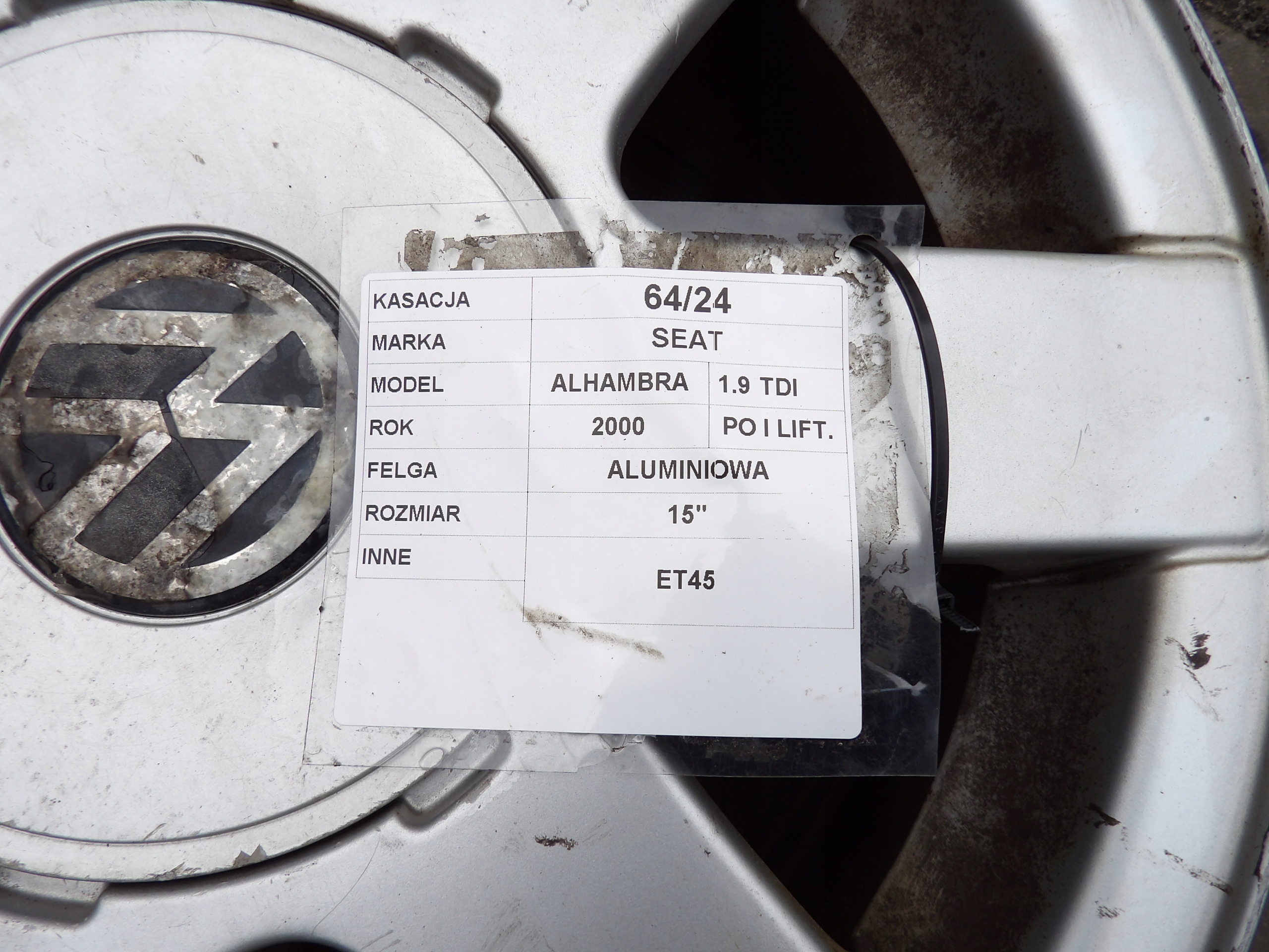 Seat Alhambra discs aluminium 15" 7Jx15H2 3B0601025A