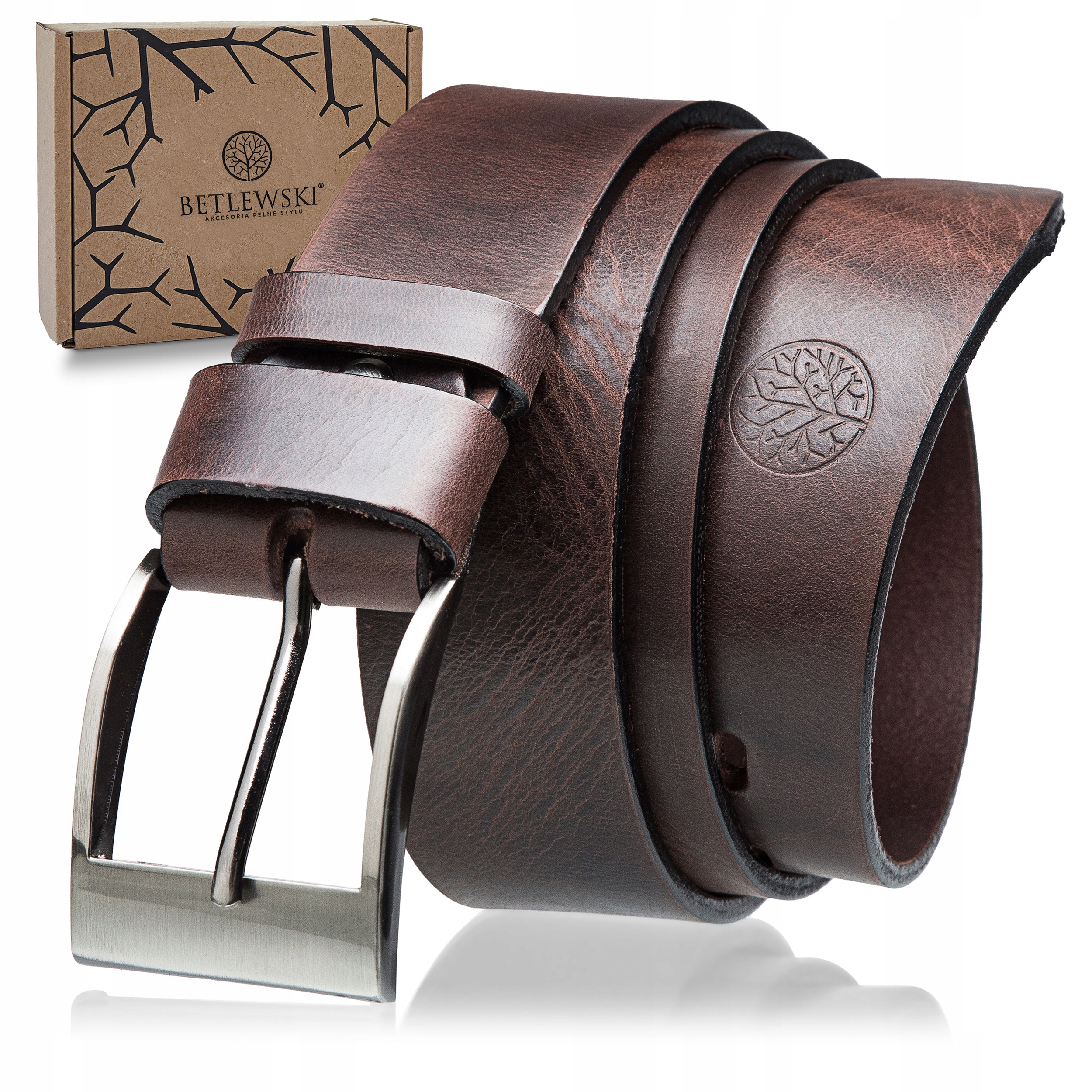 Betlewski Pasek skórzany szeroki mocny trwały do jeansów 120
