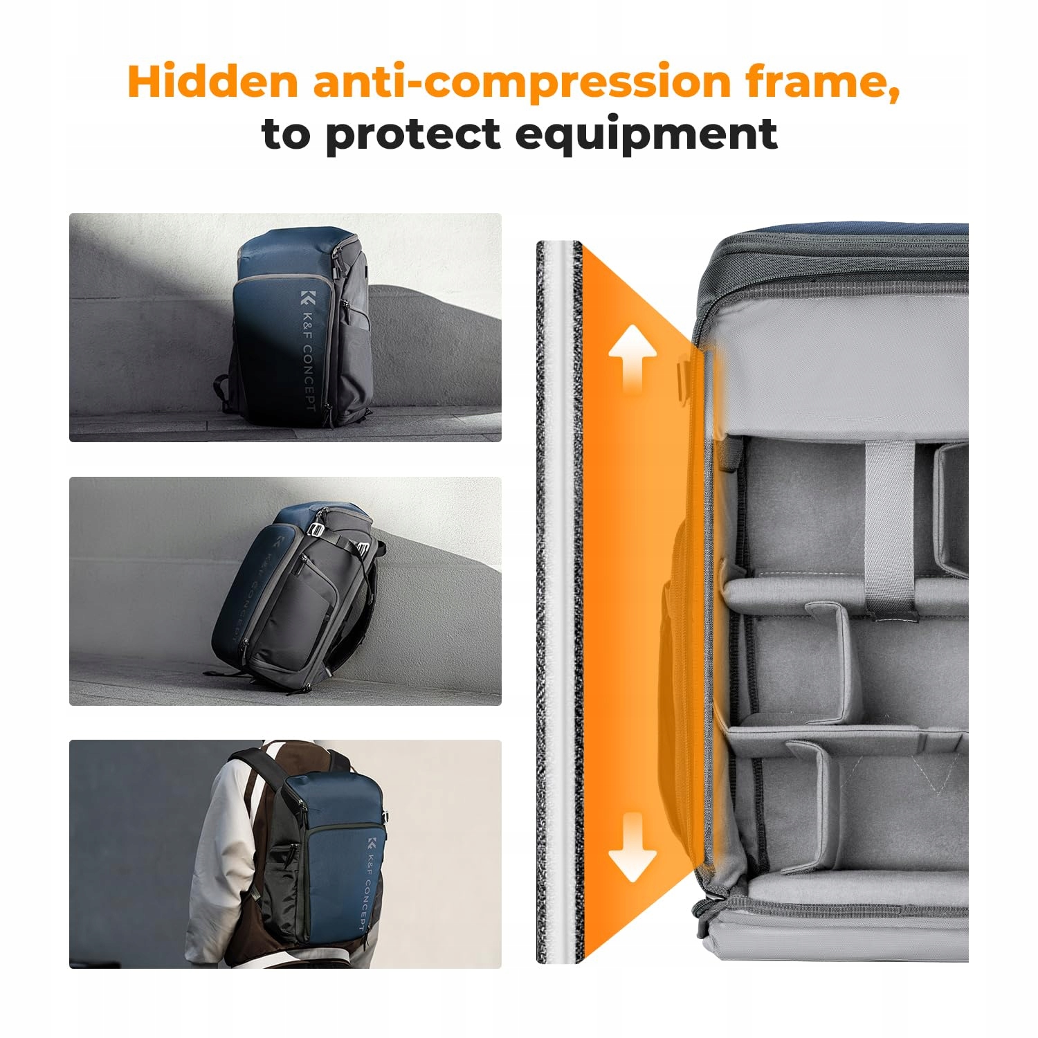 K&F CONCEPT Plecak Na Aparat Z Przegrodą Na Laptopa 16 Calowy 25L Niebieski — miniatura 4