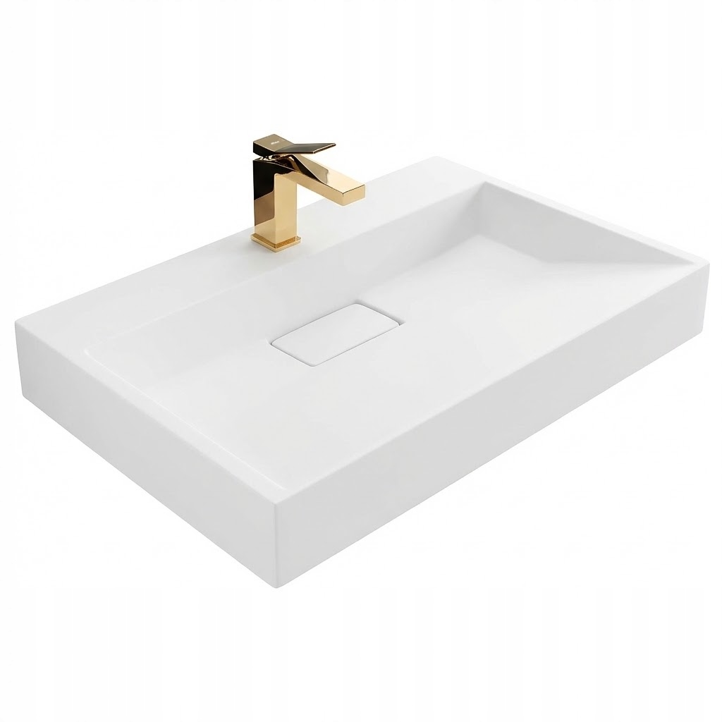 Umývadlo Z Kongomerátu Rea Rea Goya 70 cm Biele Veľké Obložníkové Na Dosku