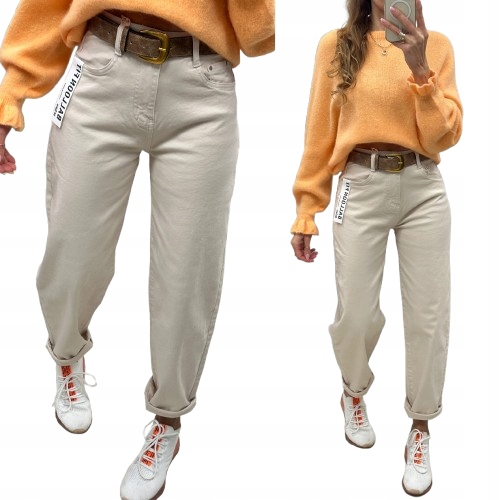 M. Sara jeansy Baloon Fit jasny beż S