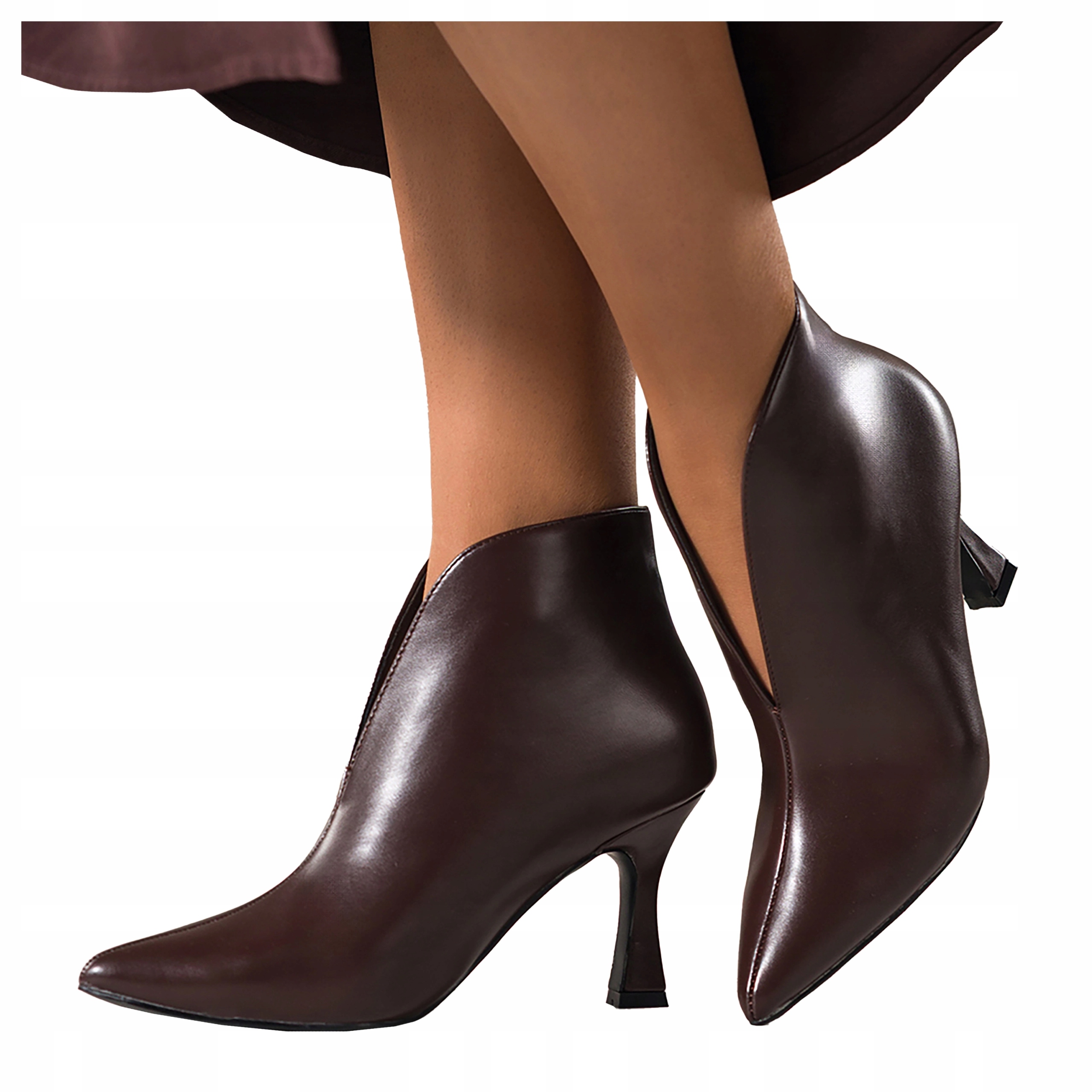 Kotníkové Boty Čokoládové Dámské Pohodlné Podpatky Sklenička Módní Elegantní velikost 40