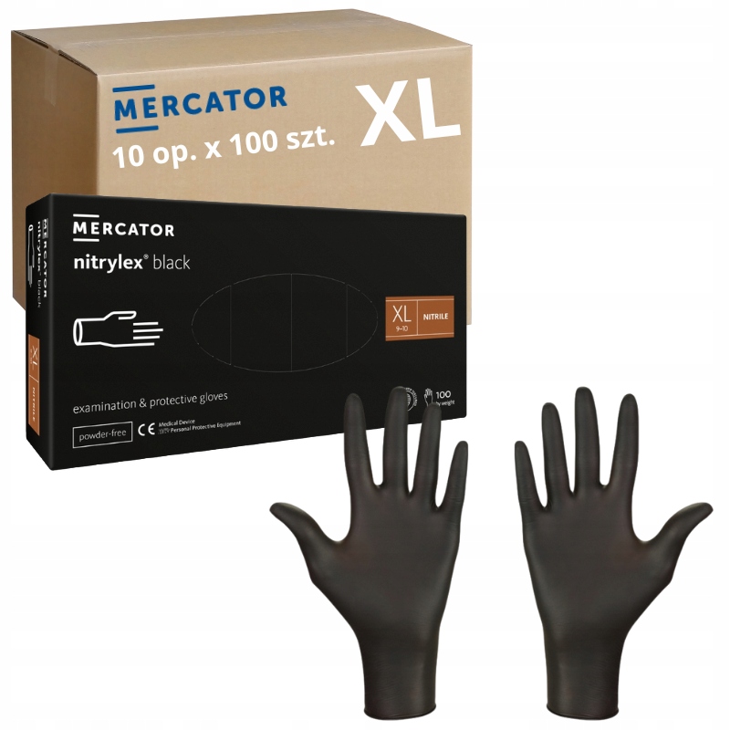 Levně Nitrilové rukavice Černé Mercator Nitrylex Aql 1.5 r. XL 1000 ks