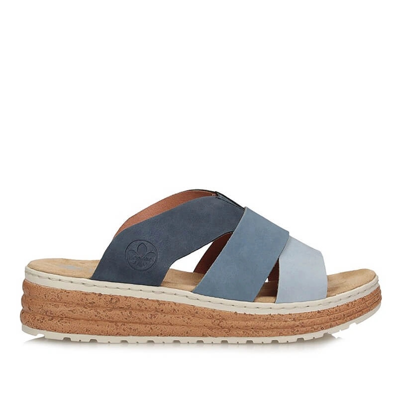 Nazouváky pantofle Rieker 62780-12 modré s zasouvacími prvky na platformě