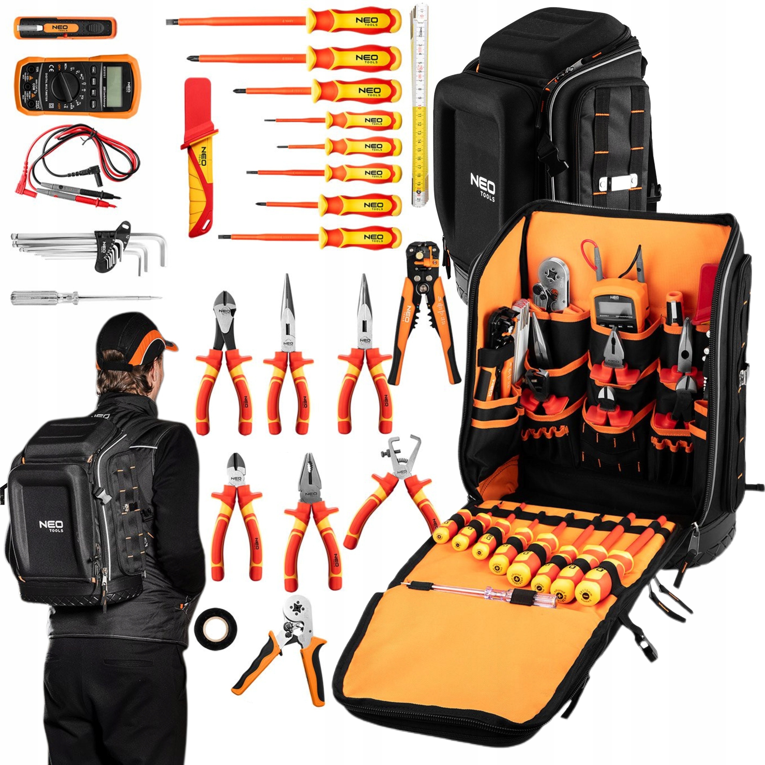 Neo Batoh Elektrika 31ks Sada Náradia Kliešte Multimeter Sťahovák