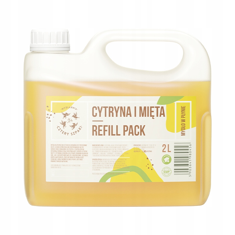 Naturalne Mydło w płynie Cytryna Mięta z oliwą z oliwek 2 L Cztery szpaki