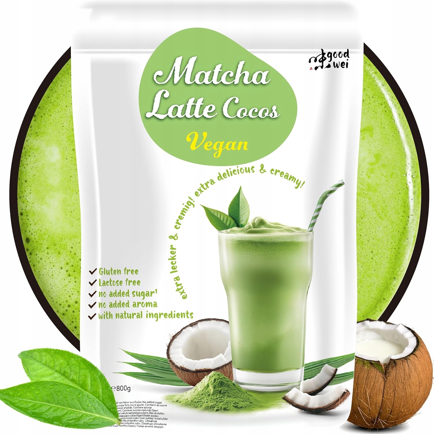 Levně Matcha Latte Cocos japonský zelený čaj v prášku s kokosem 800 g