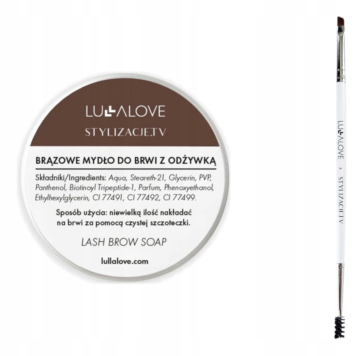 Lullalove Brązowe mydło do brwi z odżywką + Szczoteczka z pędzelkiem