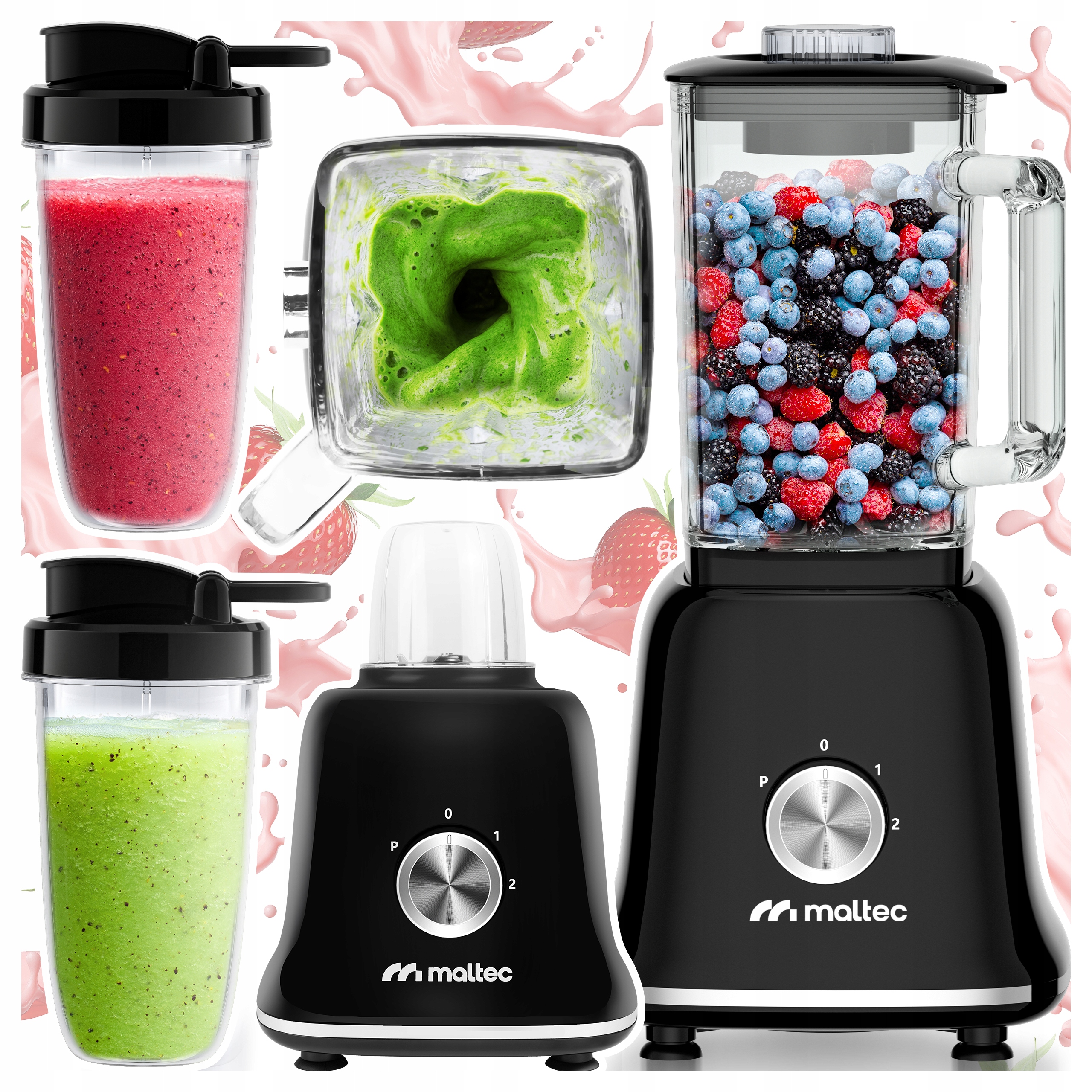 Blender Kielichowy Szklany Do Koktajli Smoothie Młynek 2 Bidony Duży 1600ML