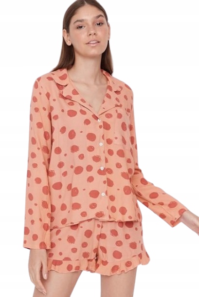 Trendyol Dámské Pyžamo S Puntíky, Košilová Horní Část, Dlouhý Rukáv, Velikost 42