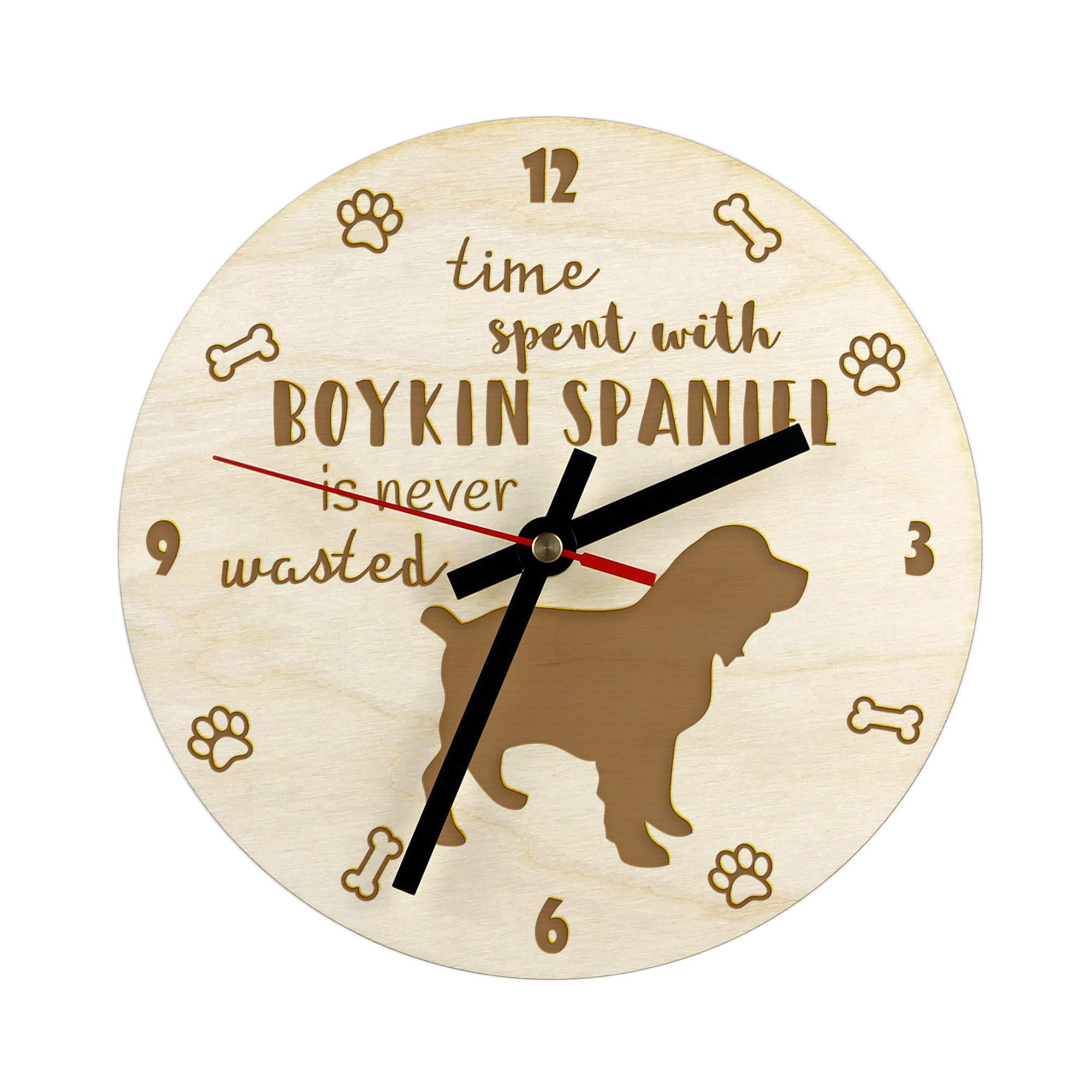 Boykin Spaniel gravírovaný hodinový stroj se psem, průměr 30 cm, jméno psa