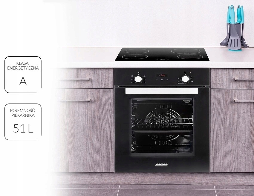 Zestaw 45cm: płyta indukcyjna MPM-45-IM-07 + piekarnik MPM-45-BO-20 Kolor dominujący czarny