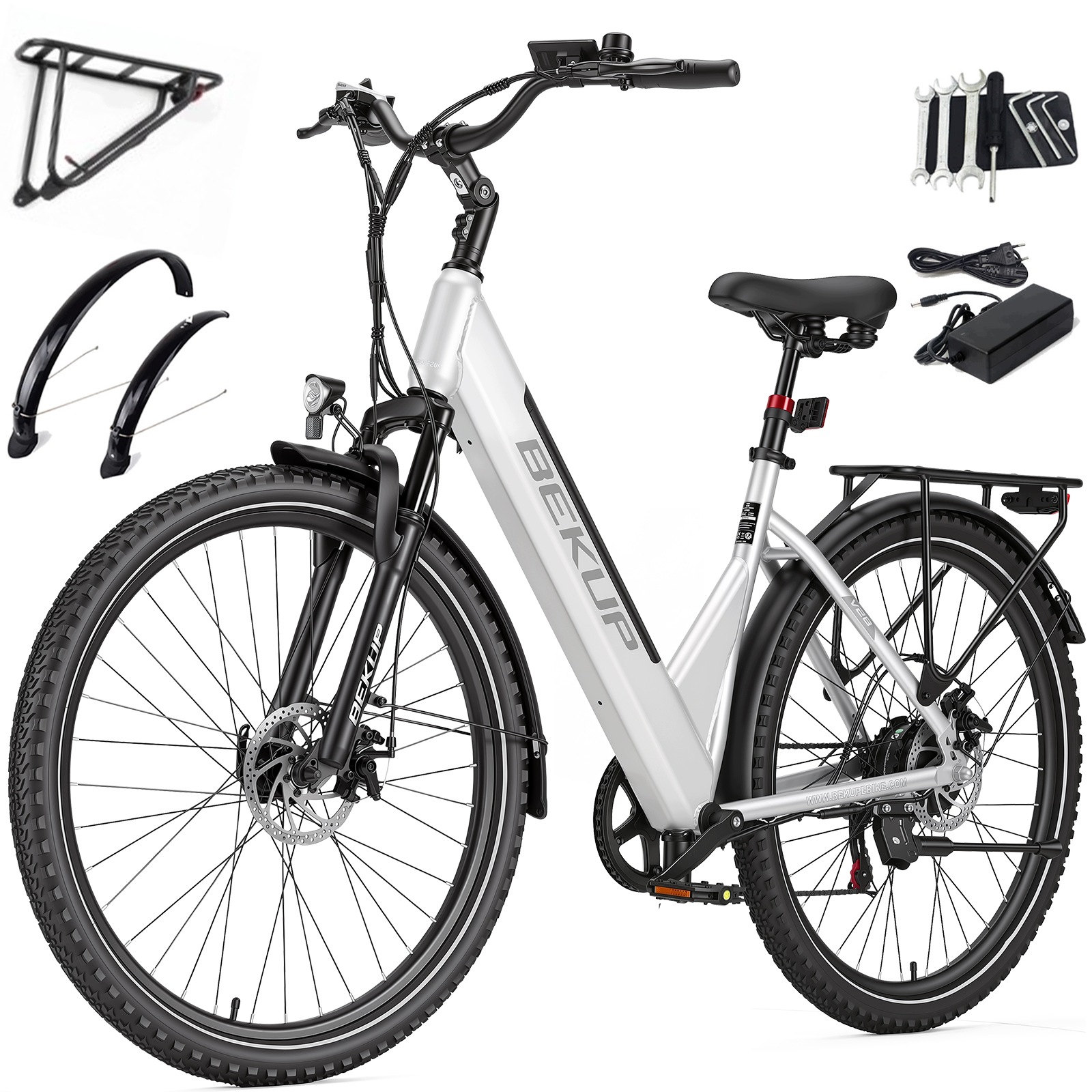28“Rower elektryczny Miejski Bekup V28 250W 36V14.5Ah 25KM/H 75km Shimano-7S