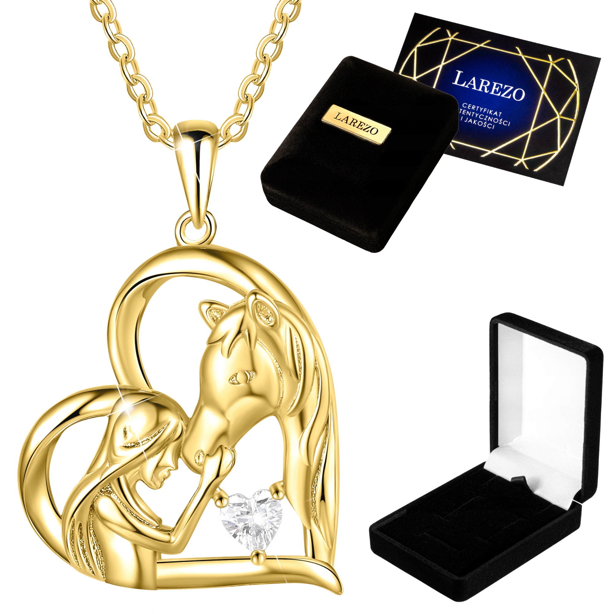 

Śliczny Złoty Naszyjnik 925 z koniem koń konik