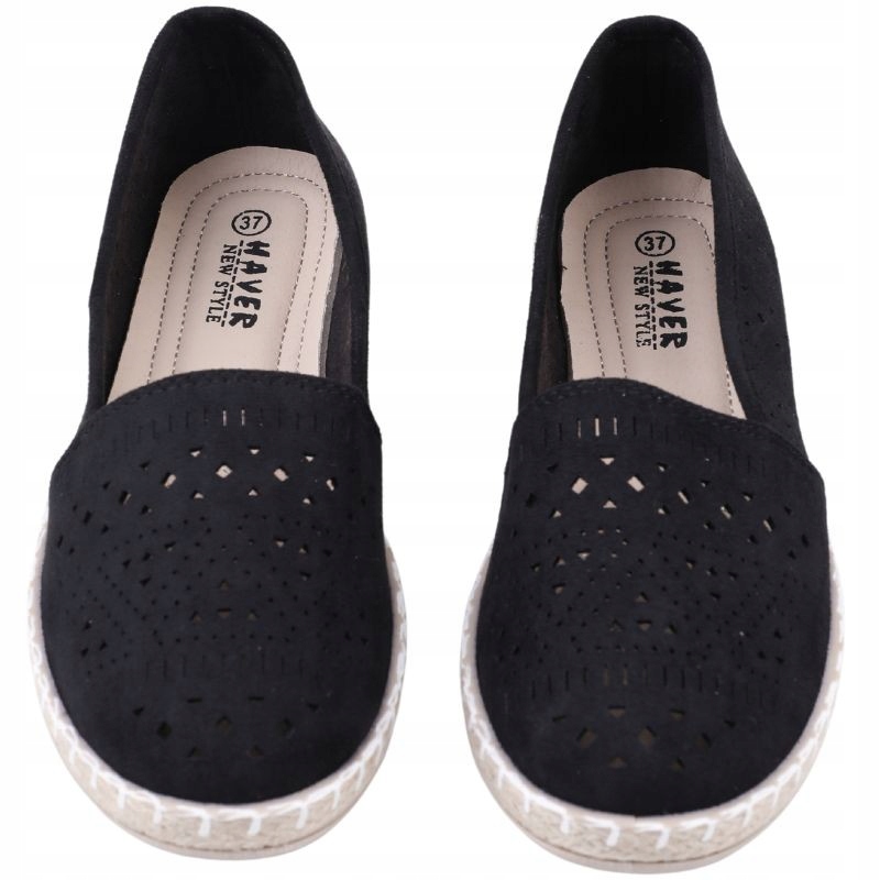 R.42 CZARNE ESPADRYLE DAMSKIE AŻUROWE PÓŁBUTY WSUWANE PŁASKIE LEKKIE Stan opakowania oryginalne