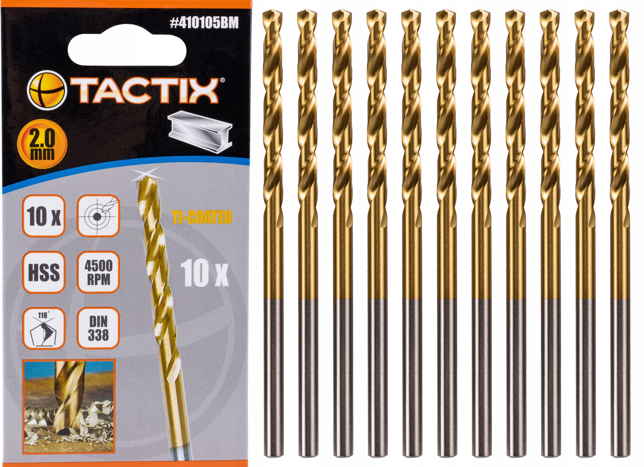 

Wiertła Tytanowe do metalu Tactix HSS-TiN -2mm