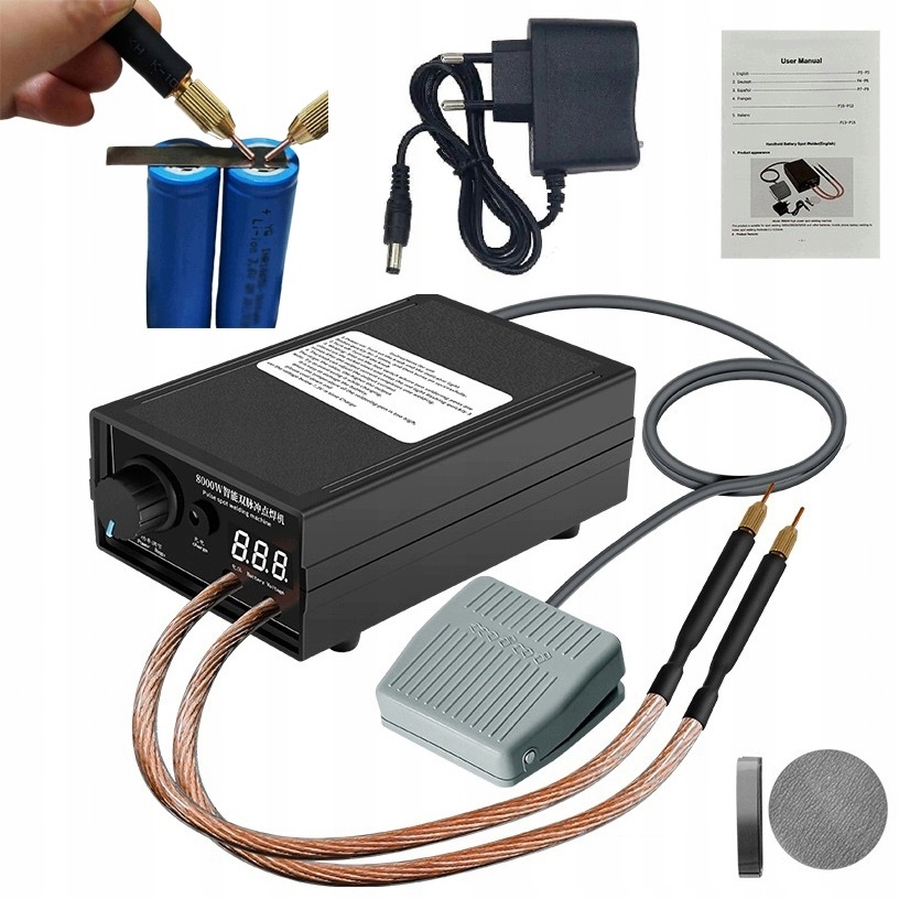 Bodová Svářečka 8000W Regulovatelný Proud 0-1200A Baterie 9600MAH Displej
