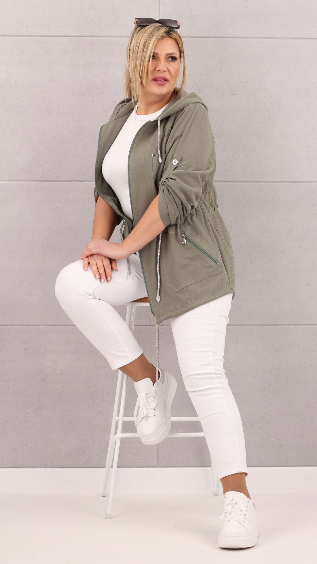 KURTKA PARKA LEKKA BAWEŁNIANA POLSKI PRODUCENT DUŻE ROZMIARY Odcień khaki