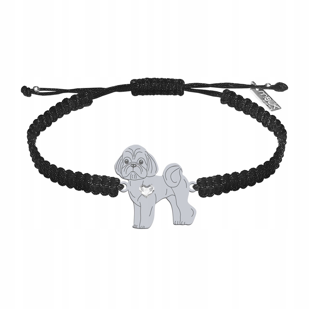 Stříbrný náramek s Shih Tzu 925 Makramé Žena Šperky Gravírování Bonus