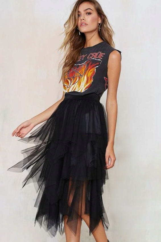 ZMYSŁOWA SPÓDNICA TIULOWA FALBANY Midi 3/4 KOLORY Wzór dominujący bez wzoru