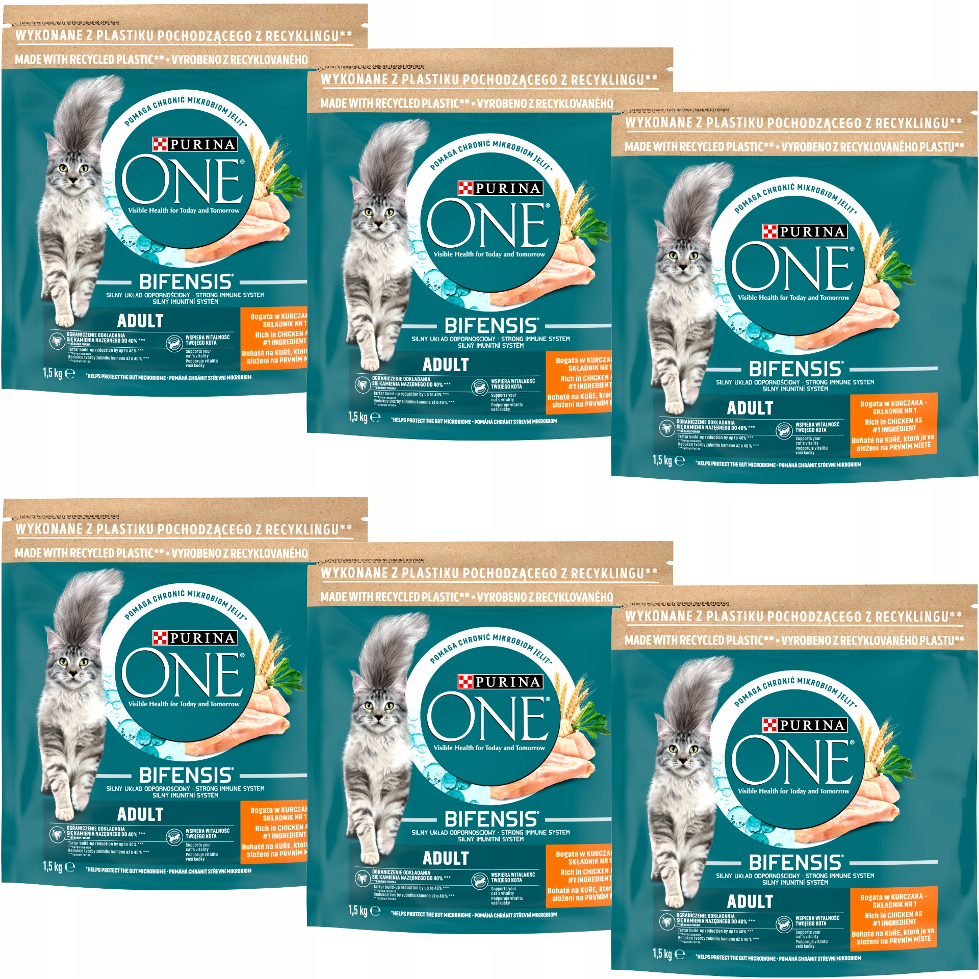 Levně Purina One Bifensis Adult Suché Krmivo pro kočky S Kuřecím Masem 6x1,5 kg