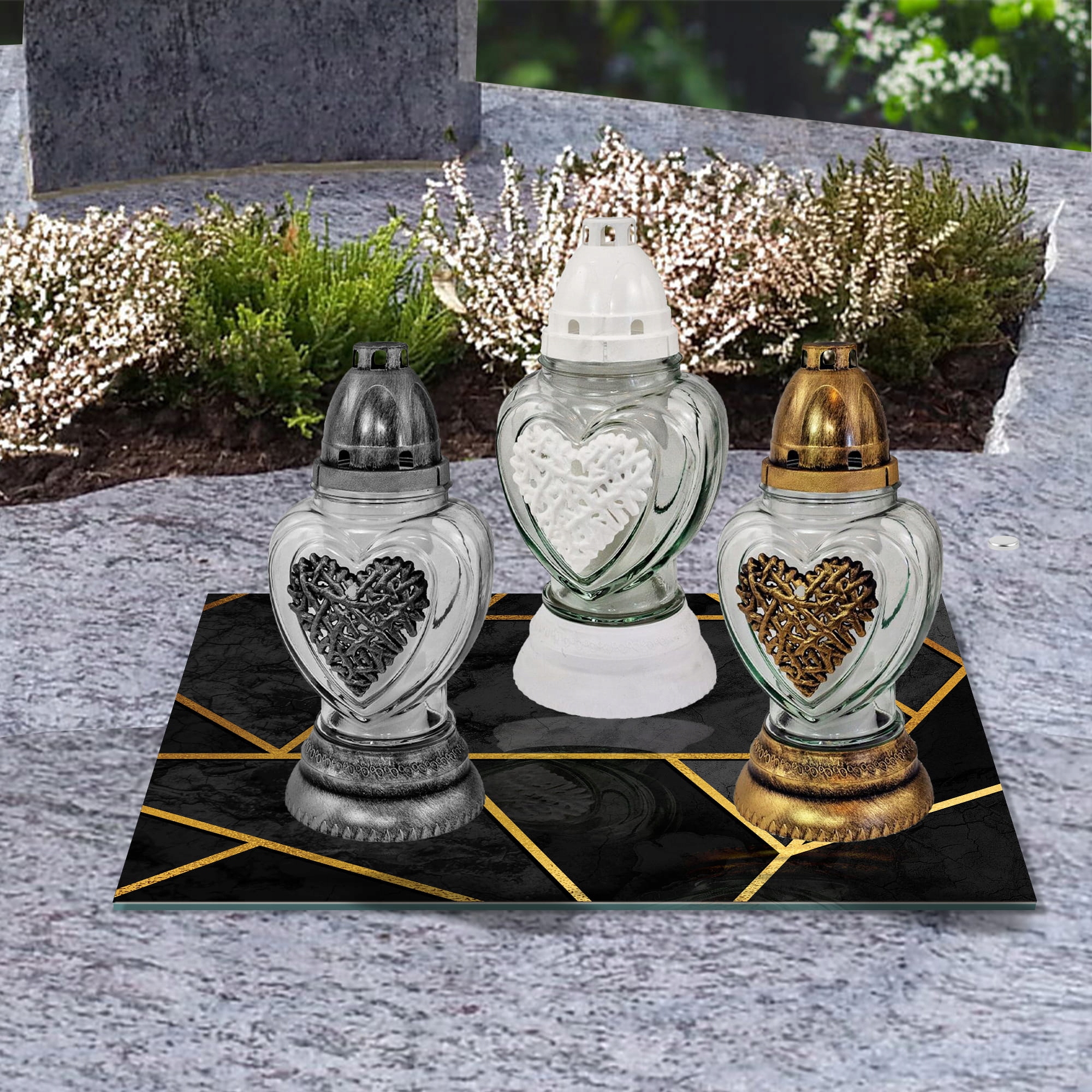 SZKLANA PODSTAWKA POD ZNICZE 40x30cm Elegancja 361 Materiał szkło hartowane