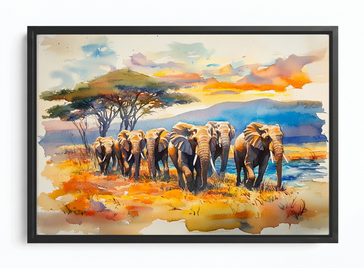 Obraz Rám Americký Box Slon Stádo Putování Procházka Afrika 120x80