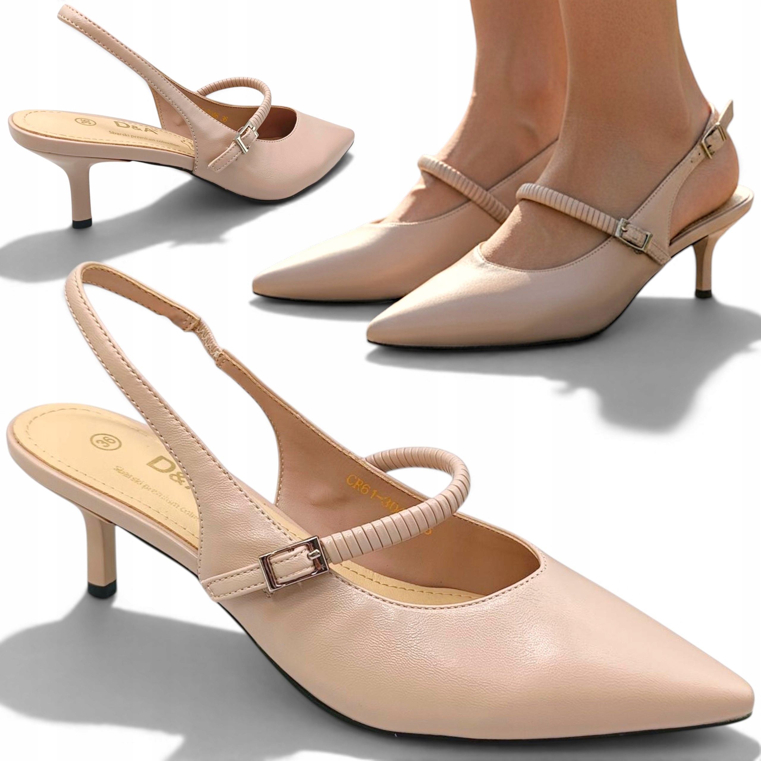 Dámské kožené sandály 39 na podpatku, elegantní, pohodlné, letní, béžové