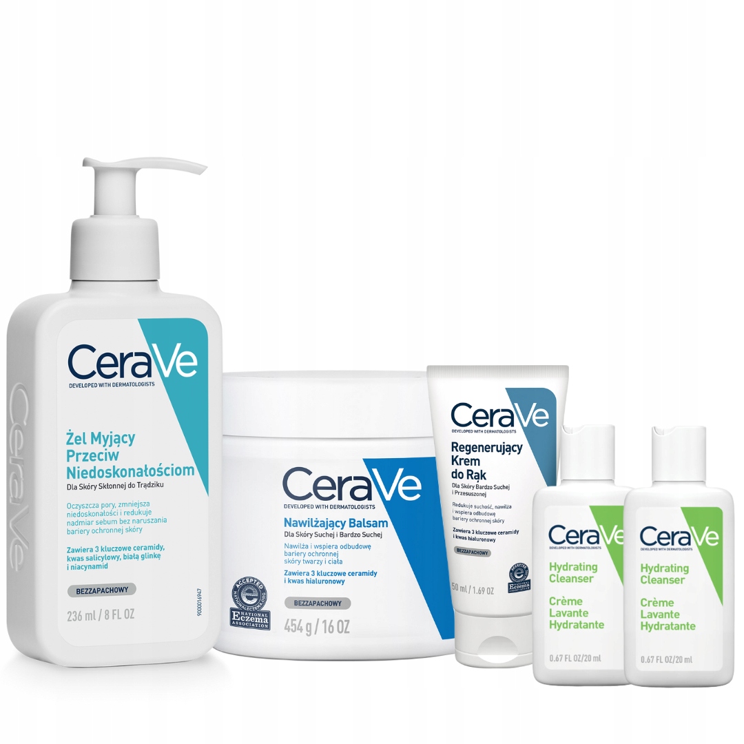CeraVe Balsam 454g Żel Przeciw Niedoskonałościom 236ml Krem do rąk 50ml