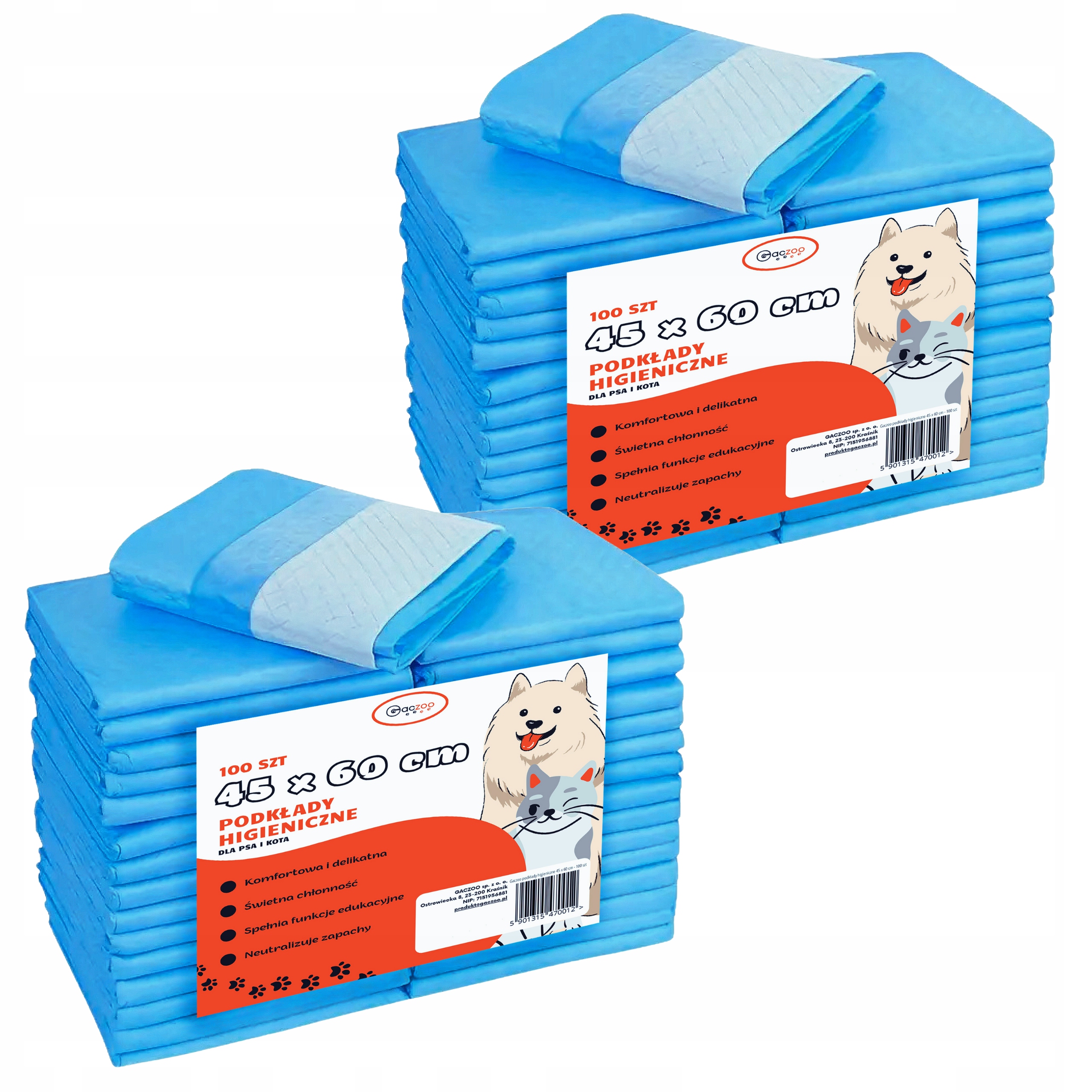 Levně Hygienické podložky pro psa a kočku absorpční podložky 45 x 60 cm 200 ks Gaczoo