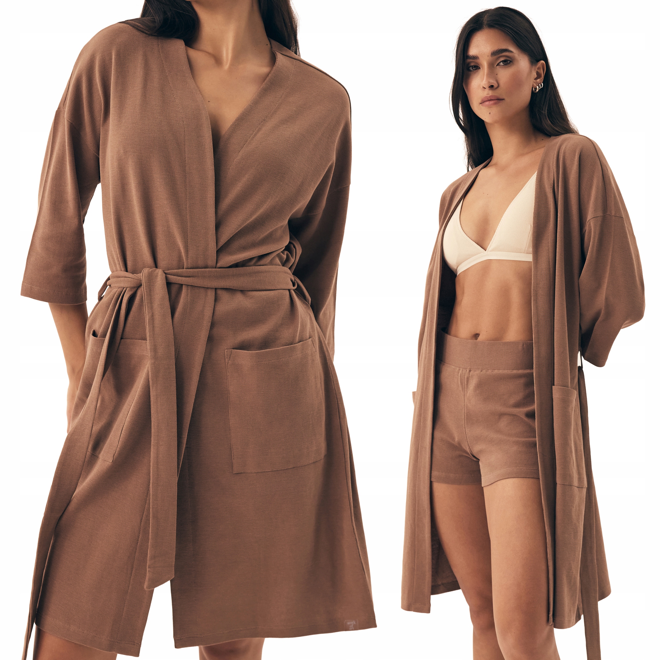 Elegantní dámský župan 100% Bavlna S vázáním v pase, dlouhý Henderson M