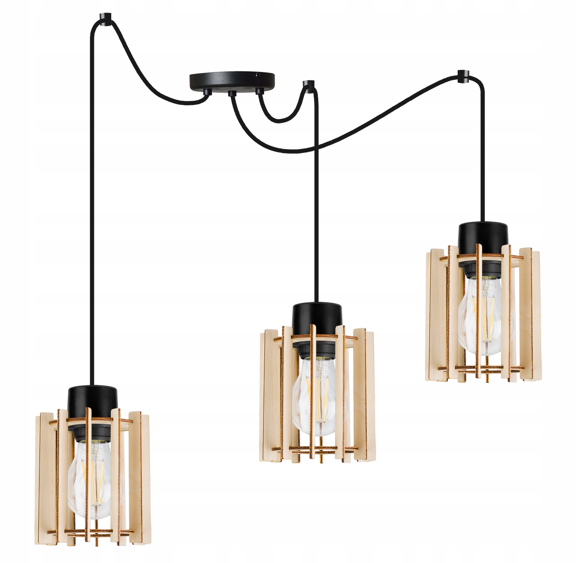 Závěsné Stropní Svítidlo S Trojitým Dřevěným Lustrem, Moderní Boho Led