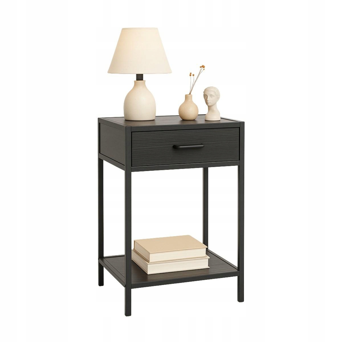 Čierna nočná skrinka s poličkou a zásuvkou Seaford