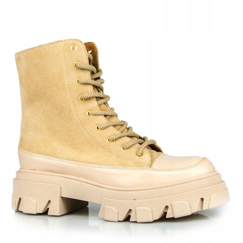 LaRoni E007 Kotníkové Boty Workery Trapery Kůže Béžová 40