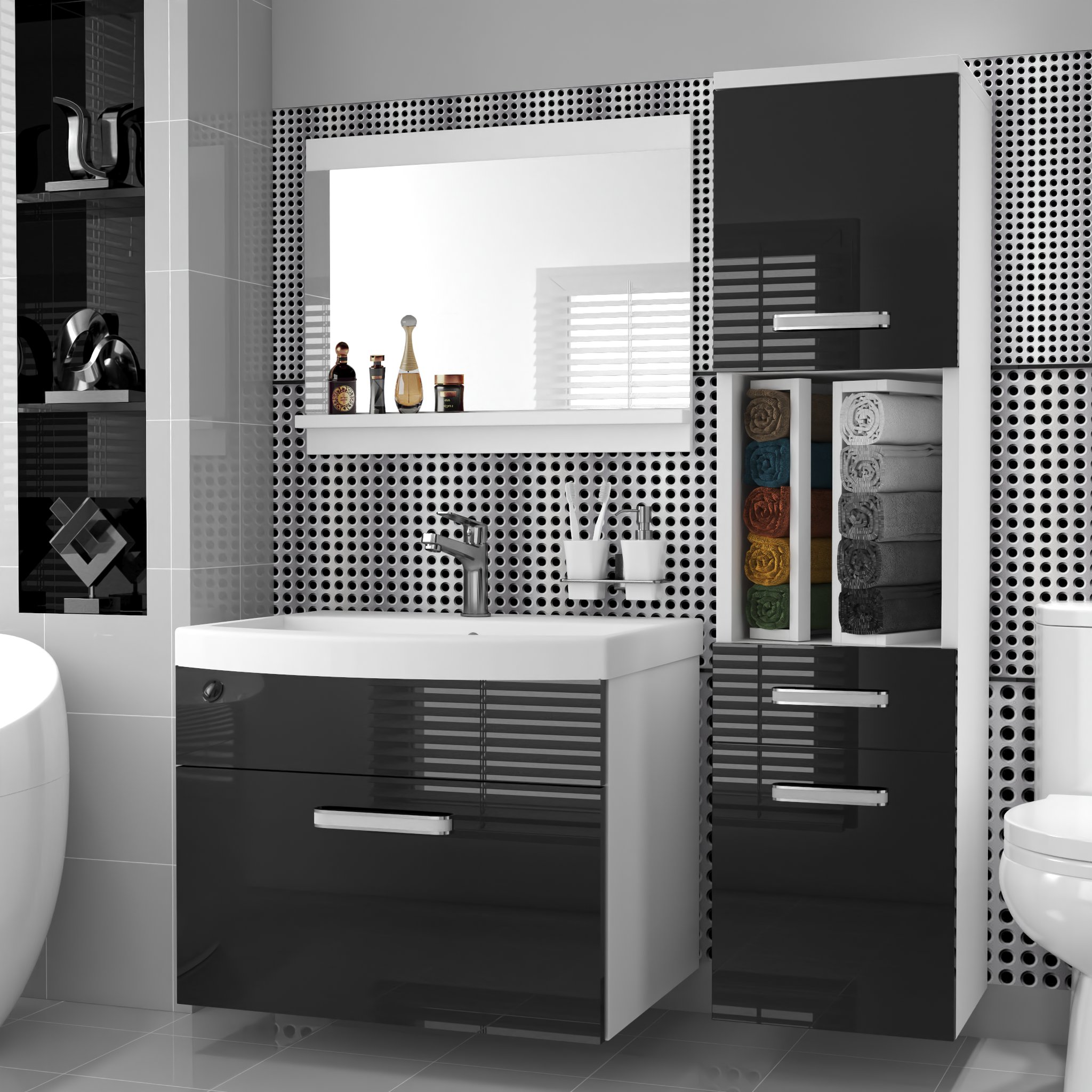 Meble łazienkowe z LUSTREM z UMYWALKĄ POŁYSK Materiał MDF