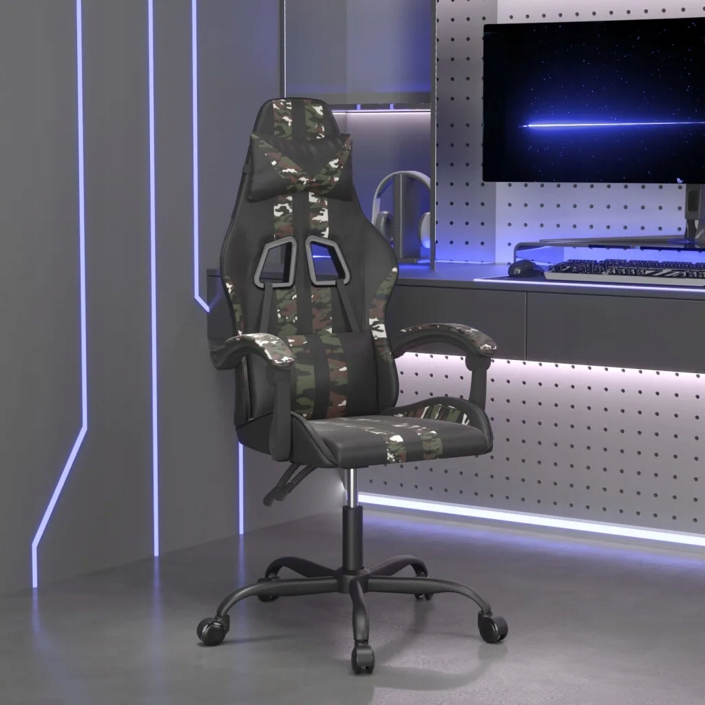 vidaXL Fotel gamingowy, czarny i moro, sztuczna skóra