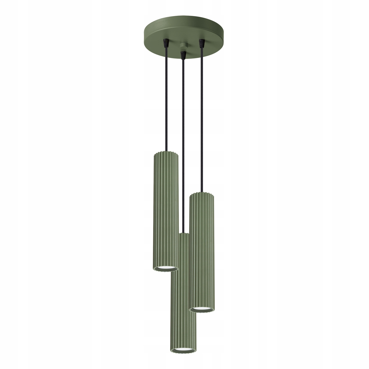 Sollux Závesná lampa zelená okrúhla 3 vrúbkované tuby 30 cm nad ostrovným stolom