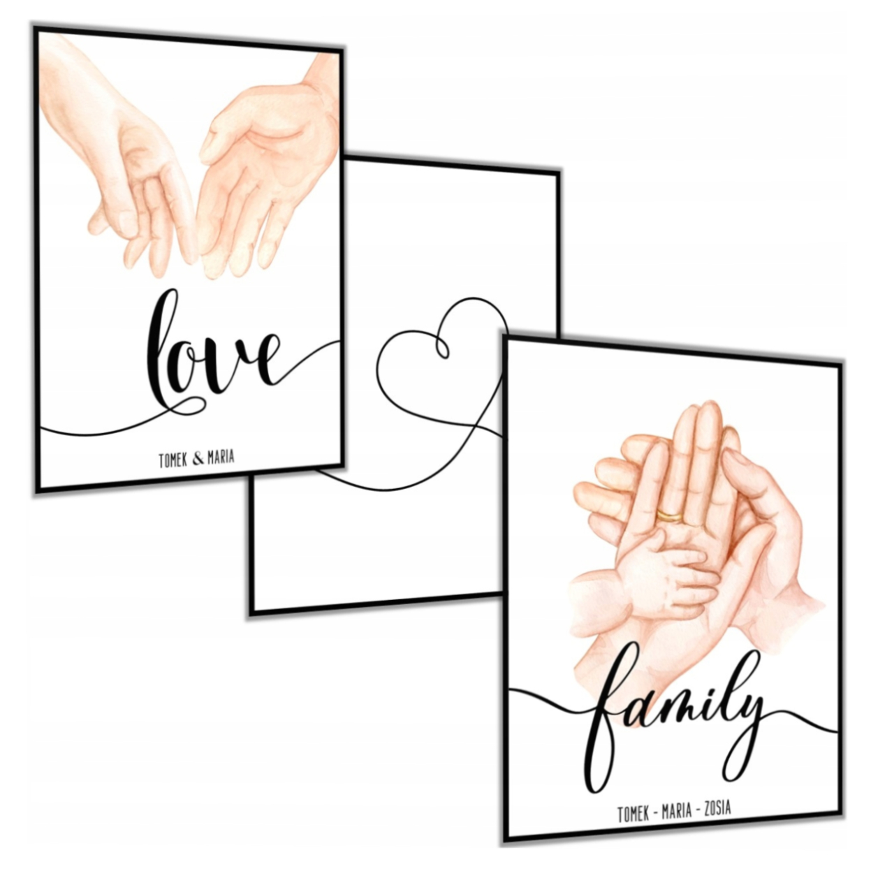 3 x Plakát Foto Obraz Ruce 60x90 Love Rodina Jména Láska Dárek
