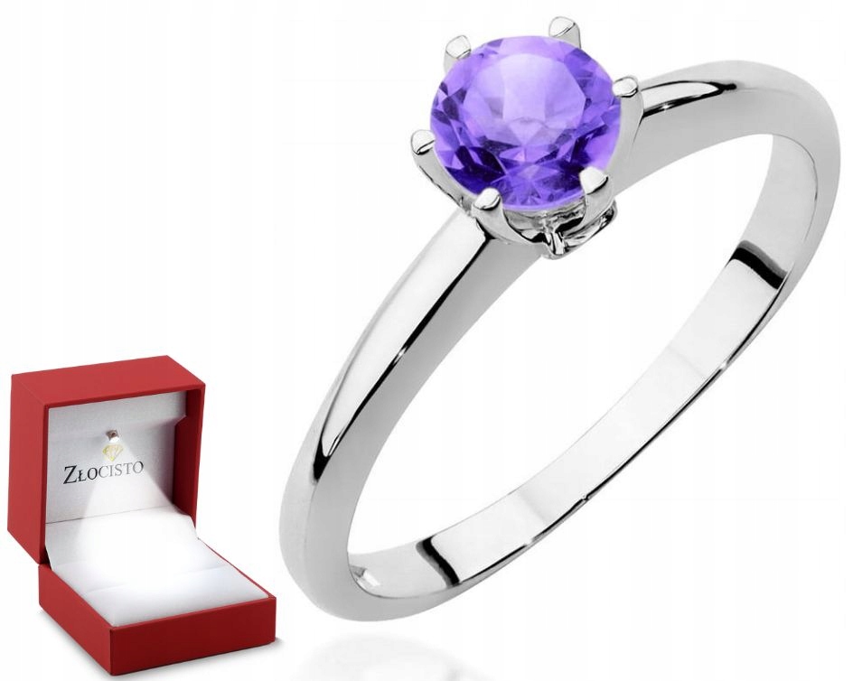 Bílý Zlatý Prstýnek S Ametystem A Diamanty