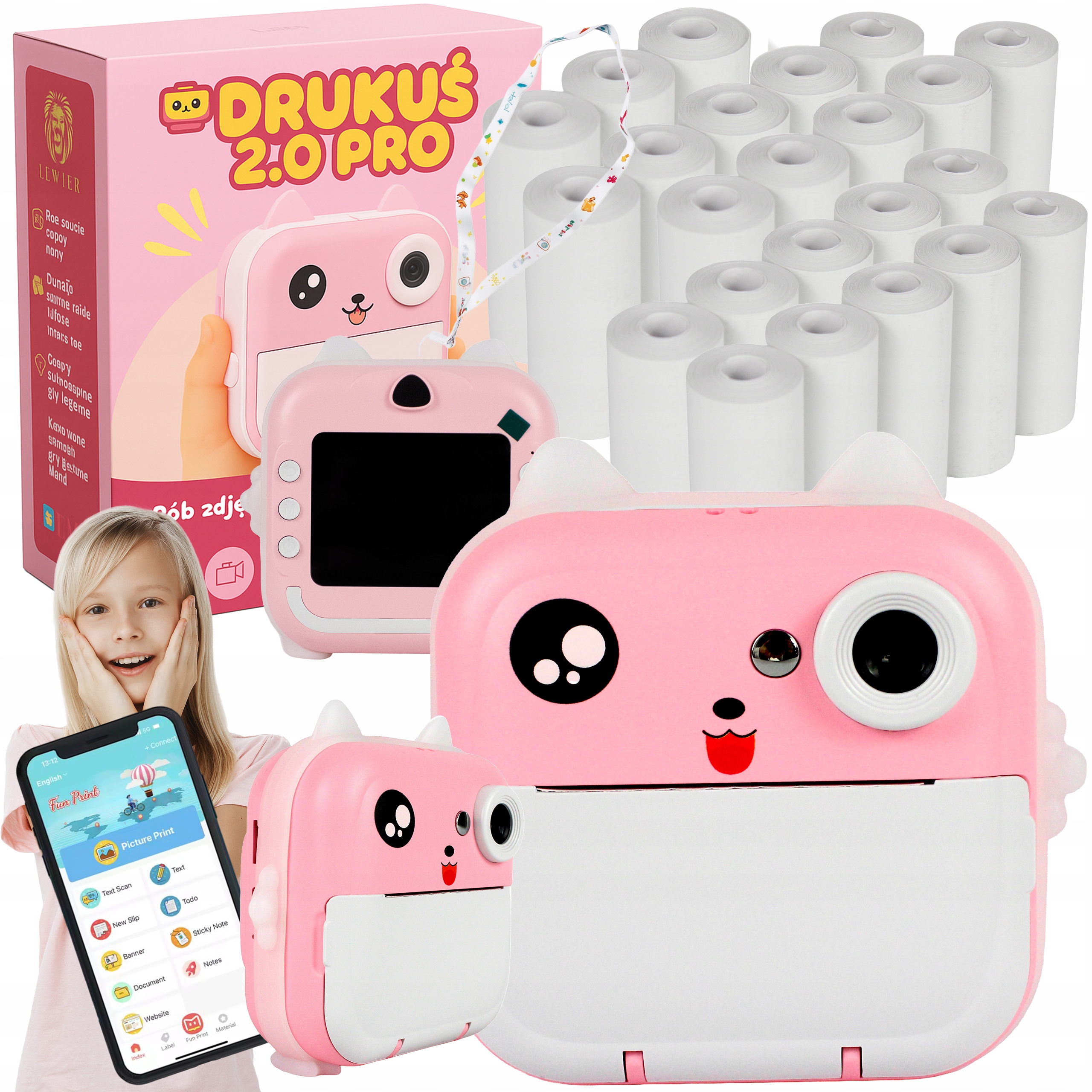 Drukuś mini drukarka termiczna aparat natychmiastowy 23 rolki papier termic