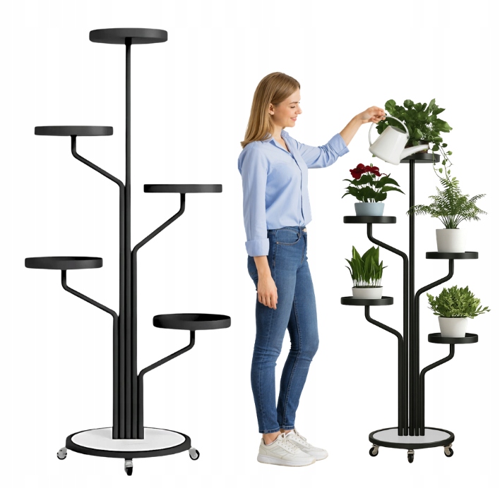 Kwietnik Na Kwiaty Stojak Metalowy Na Kółkach Loft Rośliny Czarny 135 cm